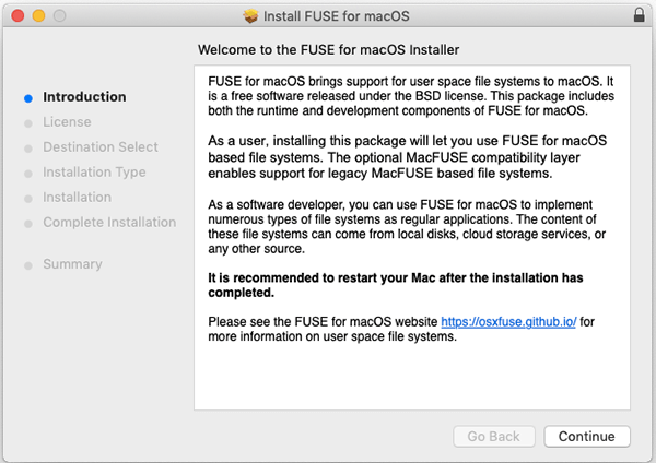 Installation von Osxfuse installieren