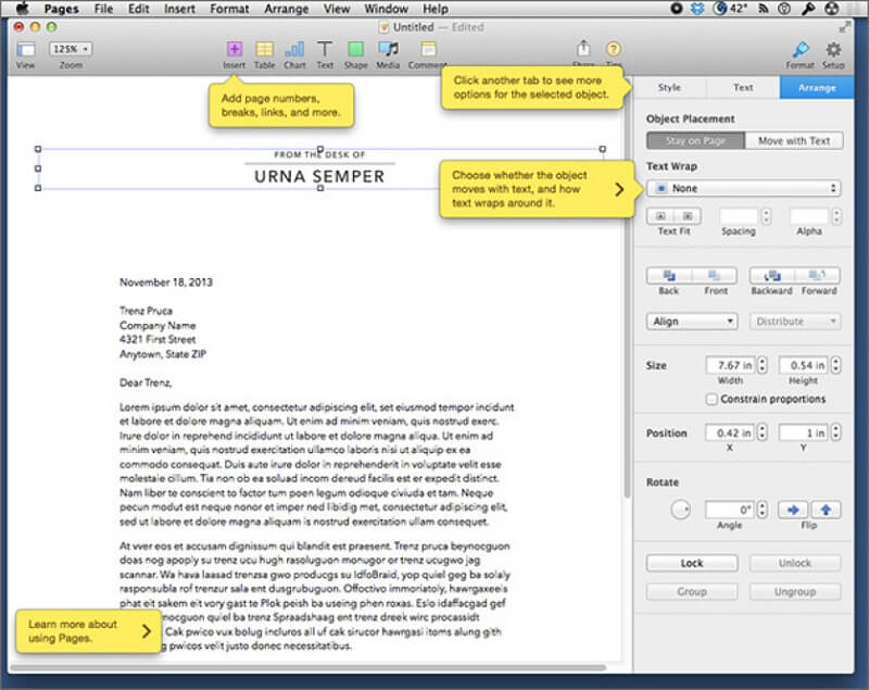Textverarbeitung für Mac-Seiten