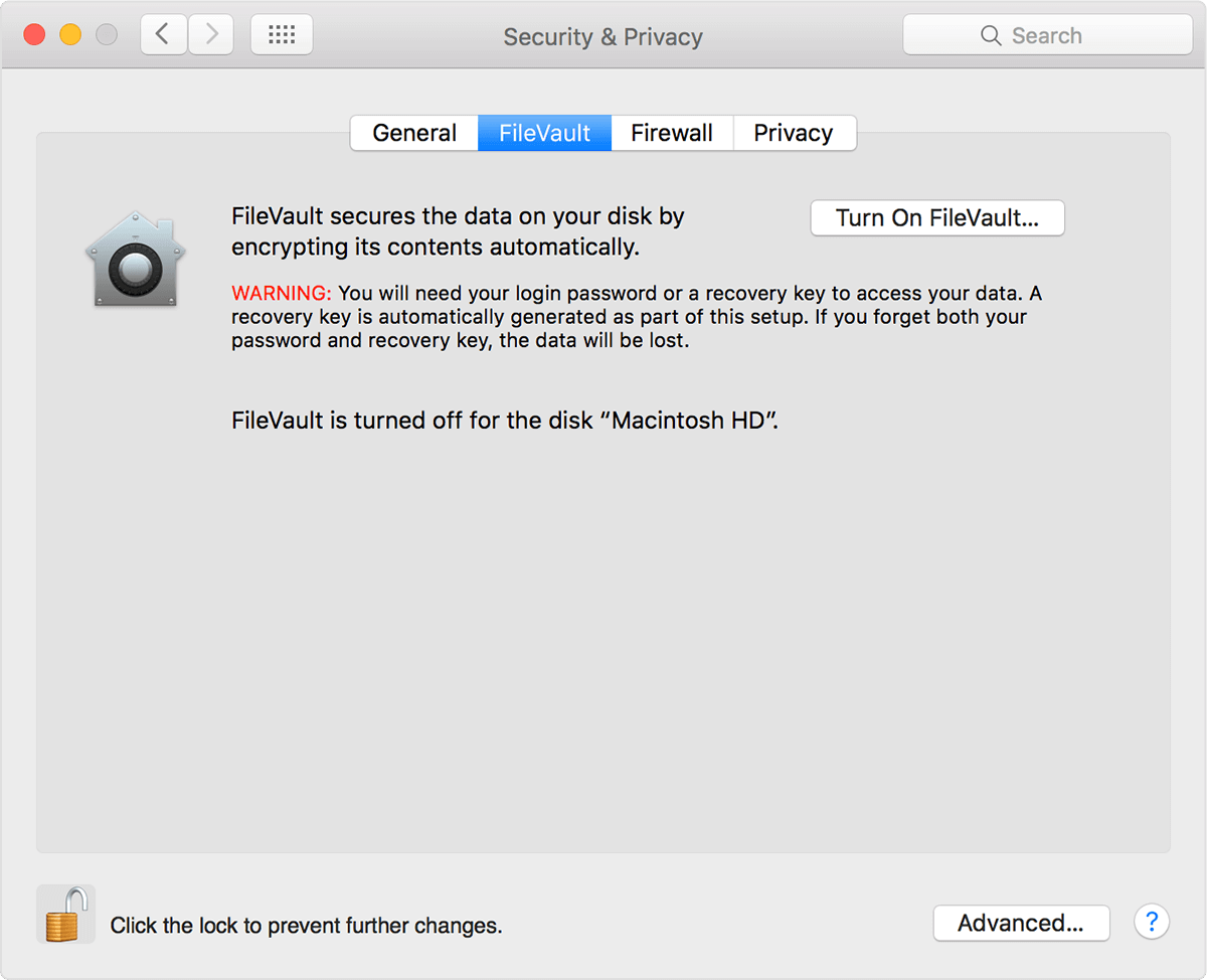 Schalten Sie FileVault aus