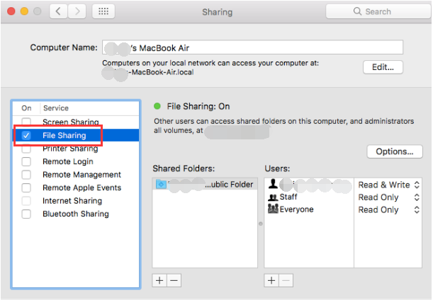 Verwenden Sie den Freigabebereich in den Mac-Systemeinstellungen