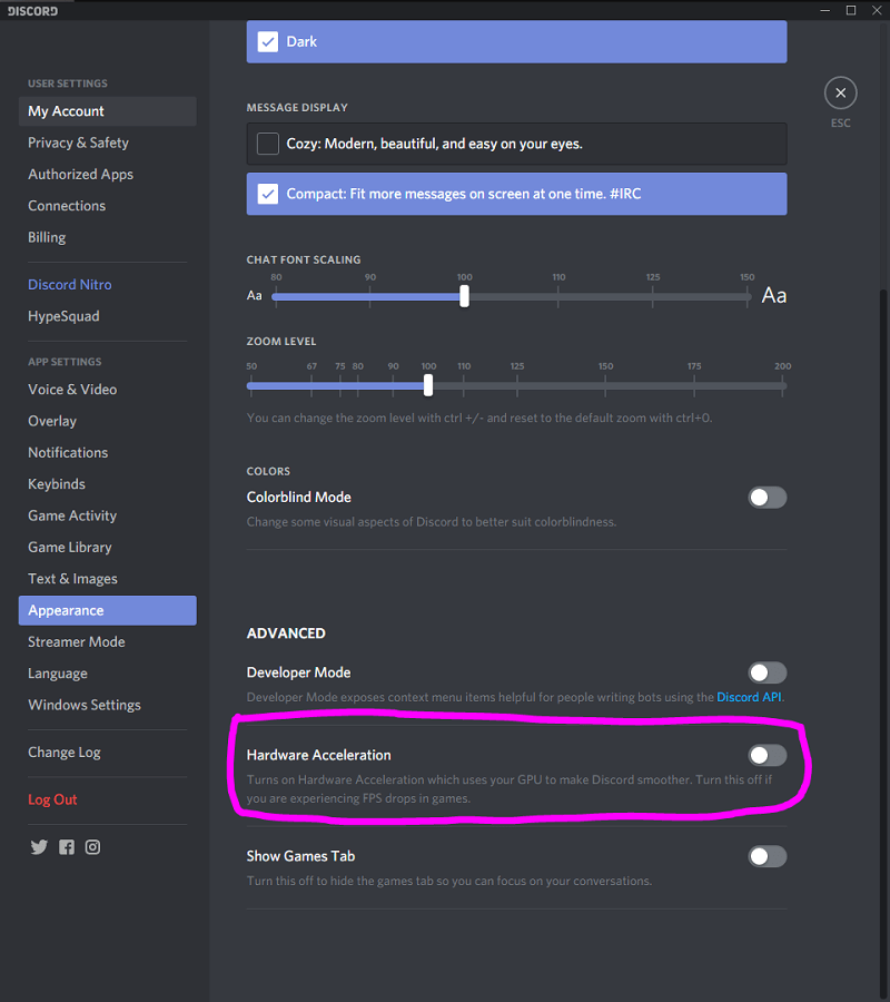 Schalten Sie die Hardwarebeschleunigung auf Discord aus