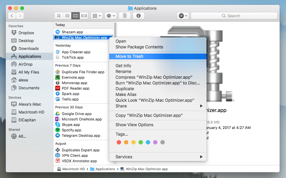 So deinstallieren Sie WinZip manuell auf dem Mac