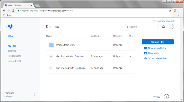 Verwenden von Dropbox zum Übertragen von Dateien