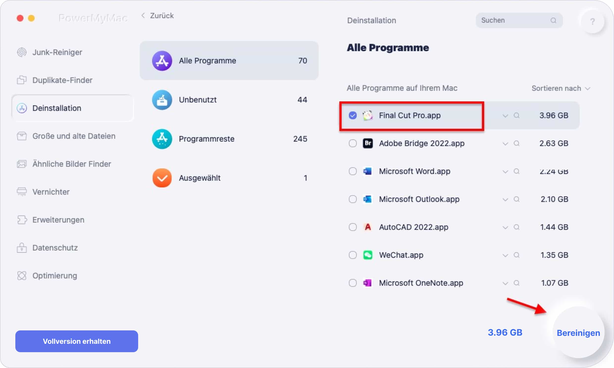 Deinstallieren Sie Final Cut Pro auf dem Mac