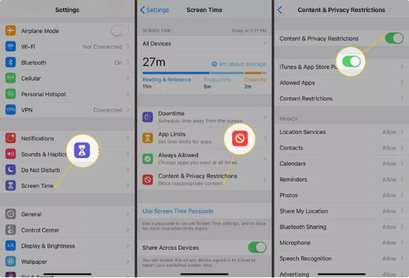 Legen Sie Inhaltsbeschränkungen für das iPhone fest, um das Problem „Bildschirmaufzeichnung aufgrund von Asset Writer fehlgeschlagen“ zu beheben