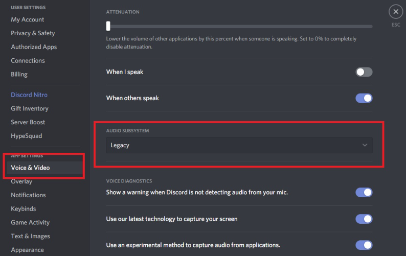 Verwenden Sie das Legacy-Audio-Subsystem, um Discord Screen Share No Audio zu beheben