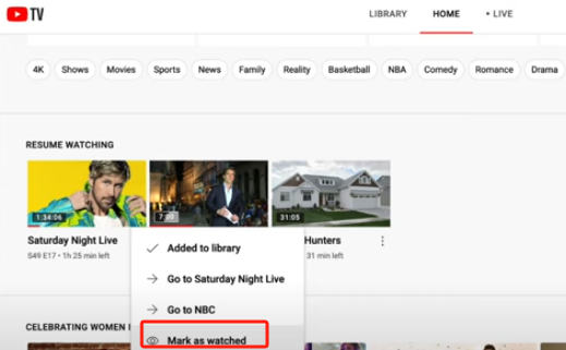 YouTube TV-Episoden als angesehen markieren