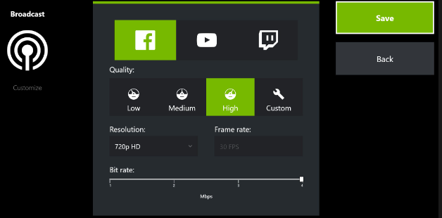 Nvidia ShadowPlay-Liveübertragung