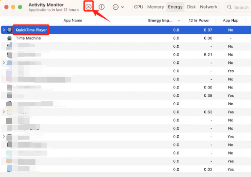 Stoppen Sie die QuickTime-Bildschirmaufzeichnung im Aktivitätsmonitor