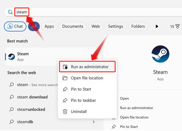 Führen Sie Steam als Administrator aus, um den schwarzen Bildschirm von Palworld zu beheben