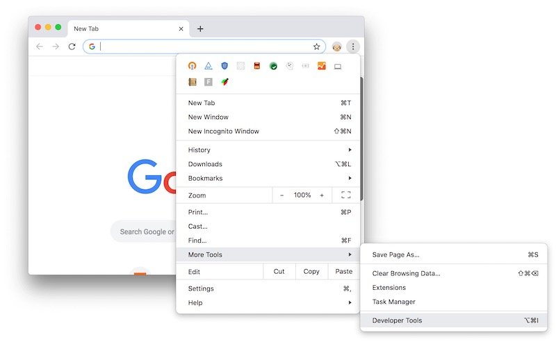 Überprüfen Sie das Element auf dem Mac mit dem Chrome-Browser