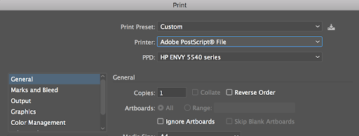 Konfigurieren Sie Illustrator für das Drucken auf einem nicht standardmäßigen Drucker