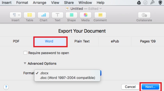 So exportieren Sie Pages-Dateien in ein Word-Dokument