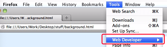 Überprüfen Sie das Element auf dem Mac mit dem Firefox-Browser