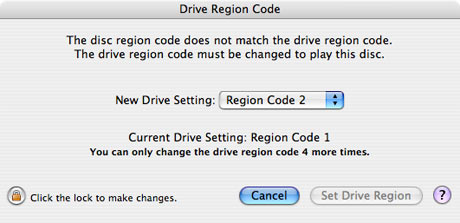 Auf einem Mac-Computer zum Entsperren der DVD-Laufwerksregion