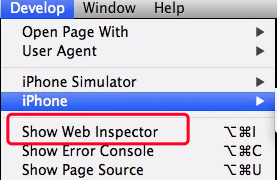 Überprüfen Sie das Element auf dem Mac mit dem Safari-Browser