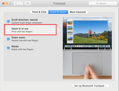 Vergrößern Sie den Mac über das Trackpad