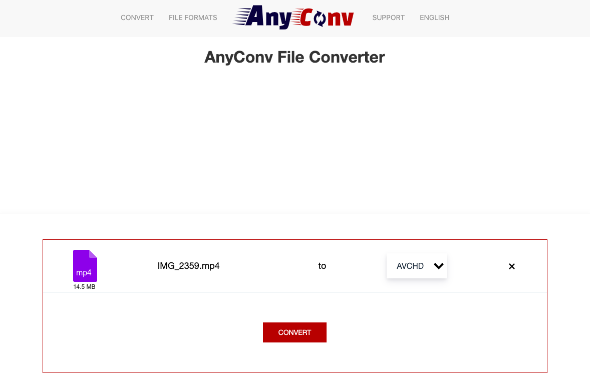 Verwenden Sie AnyConv.com, um MP4 in AVC zu konvertieren