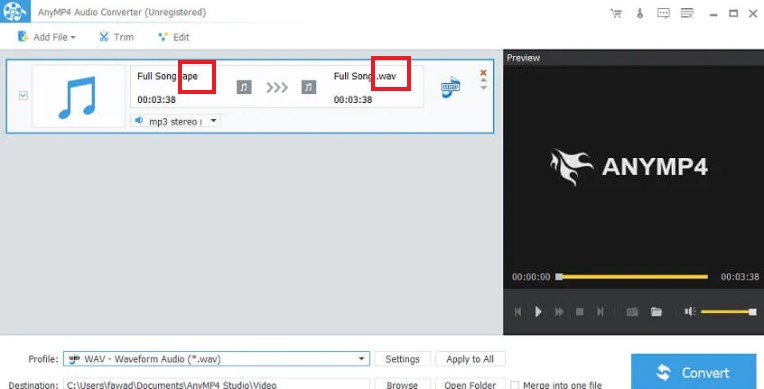 Konvertieren Sie APE in WAV auf Anymp4