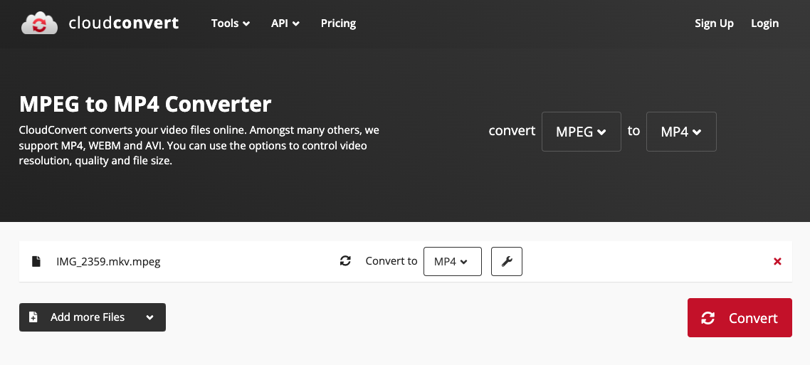 Verwenden Sie Cloudconvert.com, um MKV in MP4 zu konvertieren