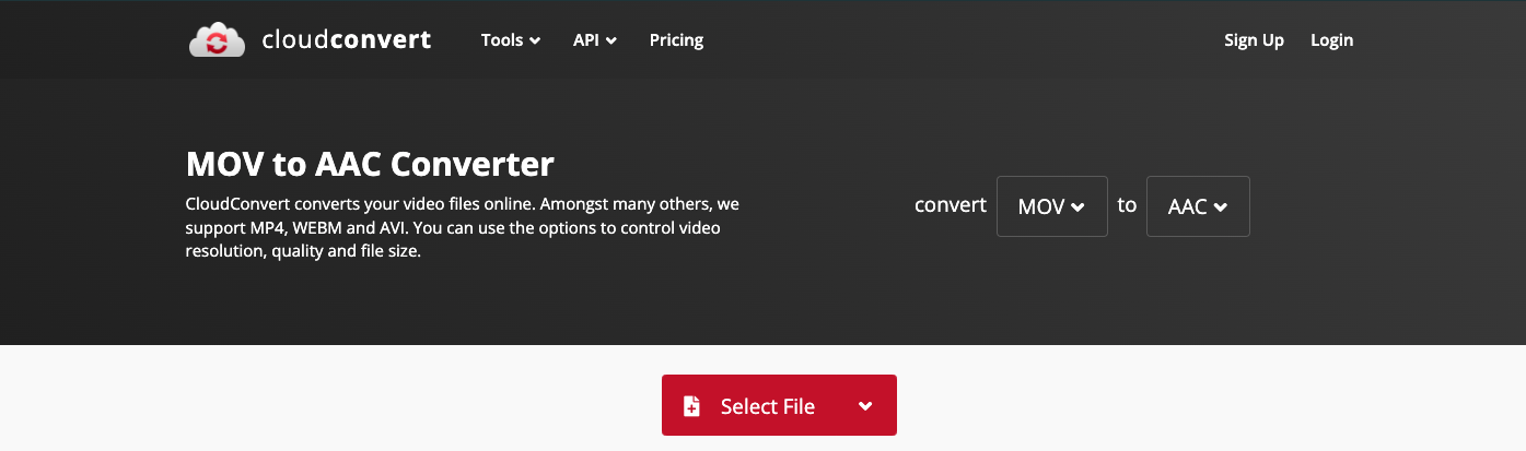 Konvertieren Sie MOV in AAC mit CloudConvert.com