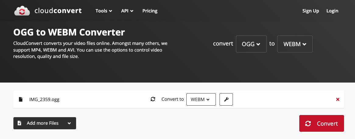 Konvertieren Sie OGG in WebM mit Cloudconvert.com