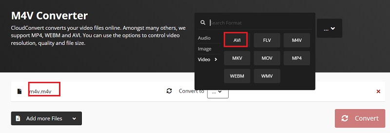 Transcodieren Sie M4V in AVI Online