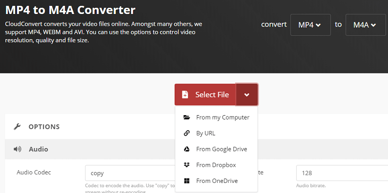 Konvertieren Sie MP4 in M4A mit CloudConvert