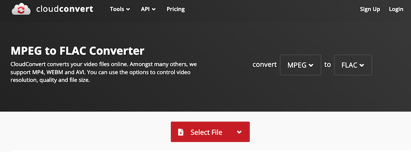 Schritte zum Konvertieren von MPEG in FLAC mit CloudConvert