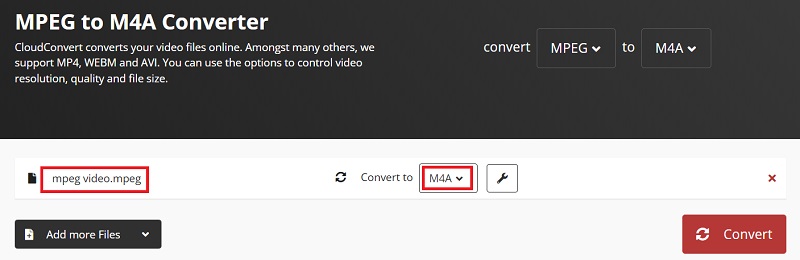 Verwenden Sie CloudConvert, um MPEG in M4A zu konvertieren