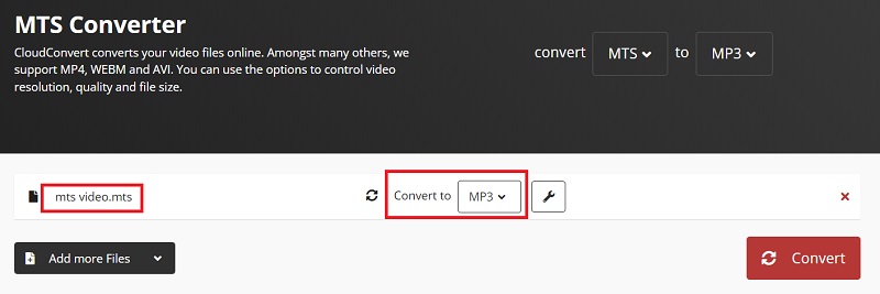 Verwenden Sie CloudConvert, um MTS in MP3 umzuwandeln