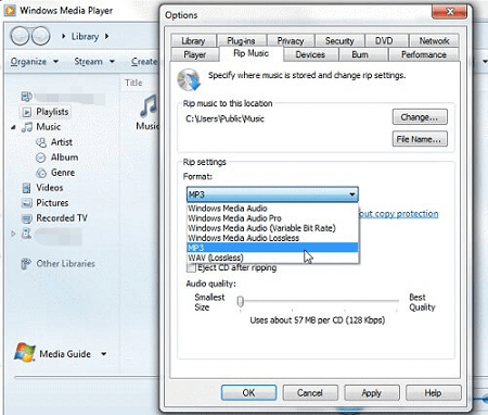 Konvertieren Sie M4A in MP3 mit dem Windows Media Player