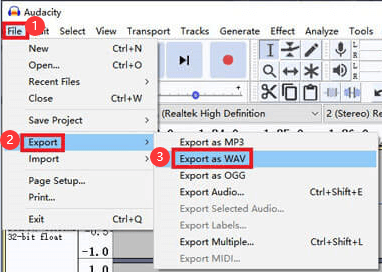 Konvertieren Sie MP4 mit Audacity in WAV