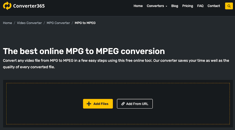 Konvertieren Sie MPG in MPEG bei Convert365.com
