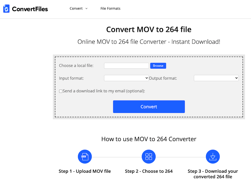 Konvertieren Sie MOV-Dateien online in H.264 bei ConvertFiles.com