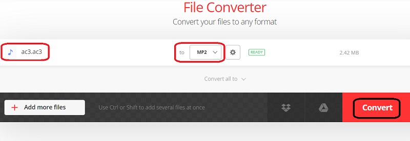 Verwenden Sie Convertio, um AC3 in MP2 zu konvertieren