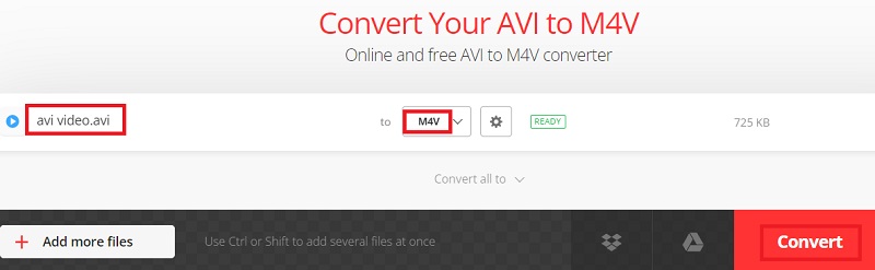 Konvertieren Sie AVI in M4V mit Convertio