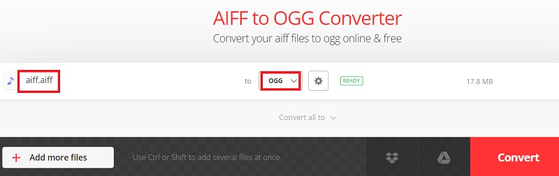 Verwenden Sie Convertio, um AIFF in OGG umzuwandeln