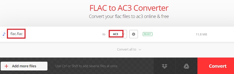 Wandeln Sie mit Convertio FLAC in AC3 um