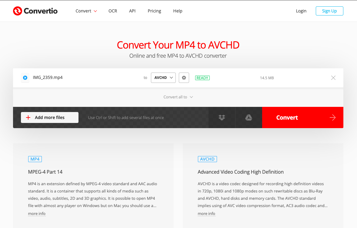 Konvertieren Sie MP4 in AVC mit Convertio.co