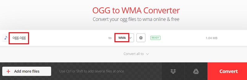Konvertieren Sie OGG-Dateien in das WMA-Format mit Convertio