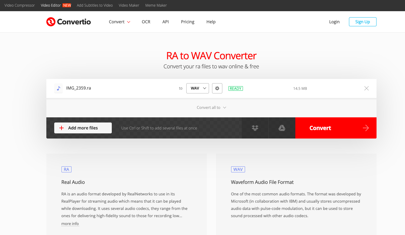 Mit Convertio.co RA in WAV umwandeln