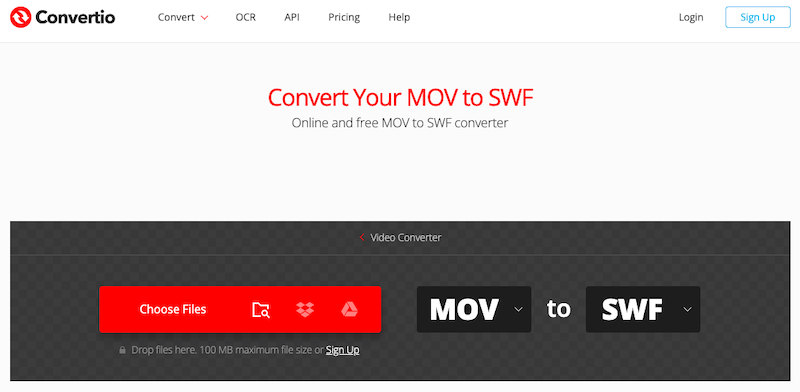 Besuchen Sie Convertio.co, um MOV online in SWF zu konvertieren
