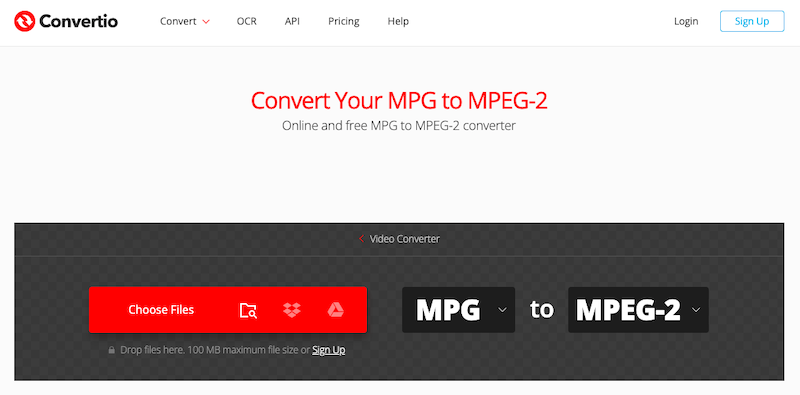Besuchen Sie Convertio.co, um MPG in MPEG zu konvertieren