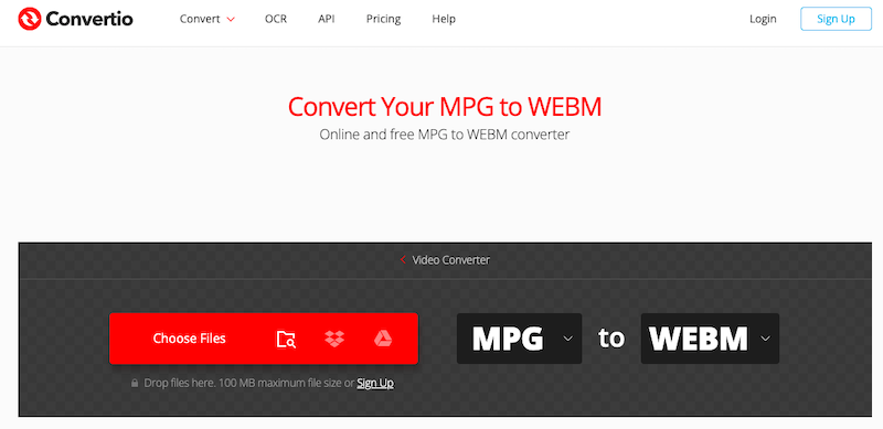 Besuchen Sie Convertio.co, um MPG in WebM zu konvertieren