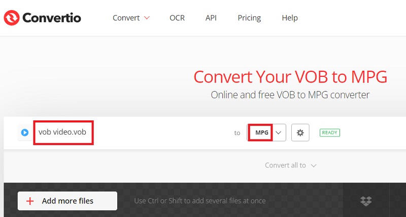 Konvertieren Sie mit Convertio VOB in MPG
