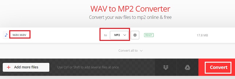 Konvertieren Sie WAV in MP2 kostenlos online