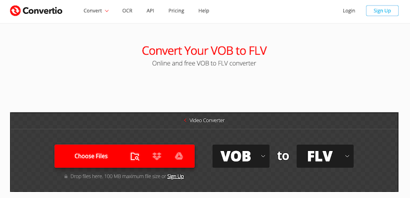 Besuchen Sie Convertio.co, um VOB in FLV zu konvertieren
