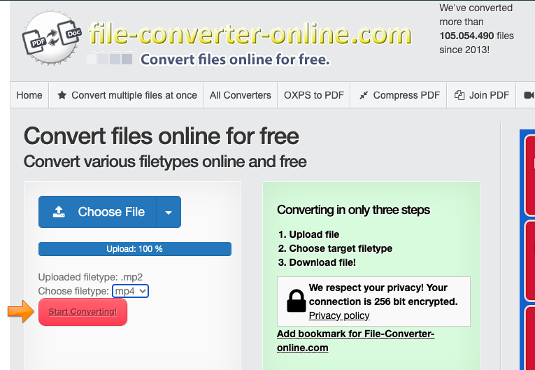 Konvertieren Sie MP2 in MP4 mit File-Converter-Online.com