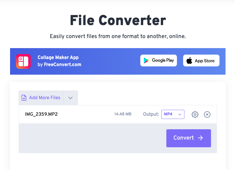 Konvertieren Sie MP2 in MP4 mit FreeConvert.com